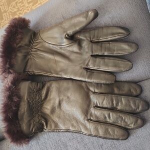 Vintage Fownes Black Genuin Leather Thinsulated Gloves with Foux Fur Trim Sz XL